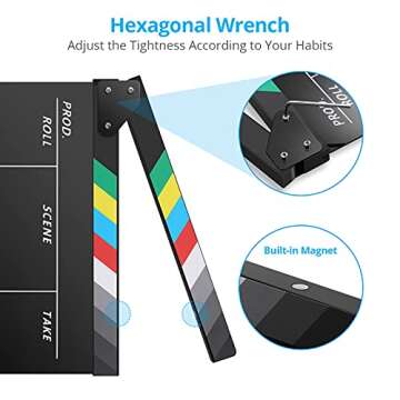 Temery Acrylic Film Clapper Board -12 x 10in Film Slate Clapperboard Movie Theater Decor Clapboard with a Magnetic Blackboard Eraser, Two Custom Pens, Cleaning Cloth and Hexagonal Wrench