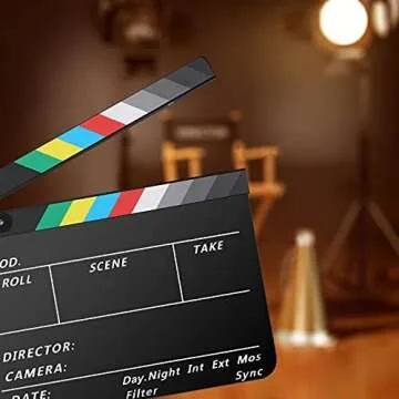 Temery Acrylic Film Clapper Board -12 x 10in Film Slate Clapperboard Movie Theater Decor Clapboard with a Magnetic Blackboard Eraser, Two Custom Pens, Cleaning Cloth and Hexagonal Wrench