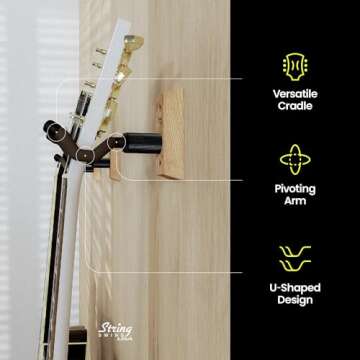 String Swing Guitar Wall Mount, Guitar Hanger, Wall Guitar Mount, Guitar Holder Hook for Wall, Fits All Size Guitars, Acoustic, Electric, Bass, Cherry Hardwood - Made in USA