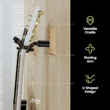 String Swing Guitar Wall Mount, Guitar Hanger, Wall Guitar Mount, Guitar Holder Hook for Wall, Fits All Size Guitars, Acoustic, Electric, Bass, Cherry Hardwood - Made in USA