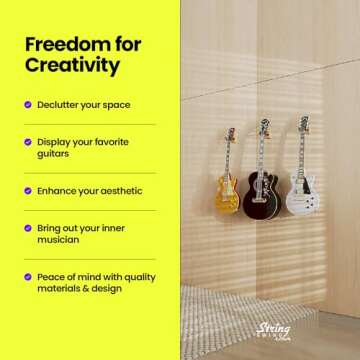 String Swing Guitar Wall Mount, Guitar Hanger, Wall Guitar Mount, Guitar Holder Hook for Wall, Fits All Size Guitars, Acoustic, Electric, Bass, Cherry Hardwood - Made in USA