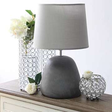 Elegant Gray Concrete Table Lamp with Fabric Shade