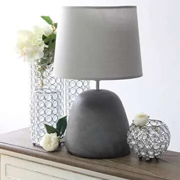 Elegant Gray Concrete Table Lamp with Fabric Shade