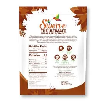 Swerve Ultimate Sugar Replacement Sweetener, Brown Sugar Substitute, Zero Calorie, Keto Friendly, Ze...