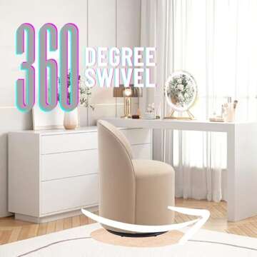 HNY Upholstered Kitchen & Dining Room Barrel Chairs Set of 6, Mid Century Modern Round Velvet Dining Chairs, 360 Degree Swivel Comfy Armless Accent Makeup Vanity Side Chairs for Living Room, Khaki