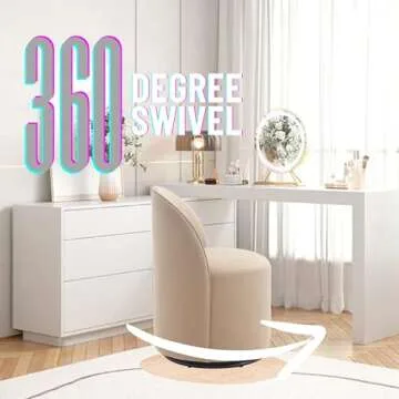 HNY Upholstered Kitchen & Dining Room Barrel Chairs Set of 6, Mid Century Modern Round Velvet Dining Chairs, 360 Degree Swivel Comfy Armless Accent Makeup Vanity Side Chairs for Living Room, Khaki