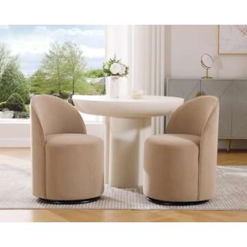 HNY Upholstered Kitchen & Dining Room Barrel Chairs Set of 6, Mid Century Modern Round Velvet Dining Chairs, 360 Degree Swivel Comfy Armless Accent Makeup Vanity Side Chairs for Living Room, Khaki