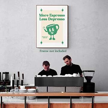 WMDZQSH Vintage Coffee Canvas Wall Art Green Funny Quotes More Espresso Less Depresso Poster Coffee Bar Sign Prints Painting Retro Cartoon Wall Decor for Kitchen Dining Room 16x24 in Unframed