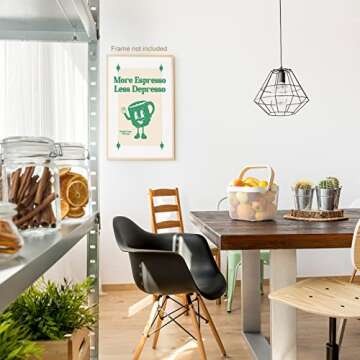 WMDZQSH Vintage Coffee Canvas Wall Art Green Funny Quotes More Espresso Less Depresso Poster Coffee Bar Sign Prints Painting Retro Cartoon Wall Decor for Kitchen Dining Room 16x24 in Unframed