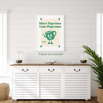 WMDZQSH Vintage Coffee Canvas Wall Art Green Funny Quotes More Espresso Less Depresso Poster Coffee Bar Sign Prints Painting Retro Cartoon Wall Decor for Kitchen Dining Room 16x24 in Unframed