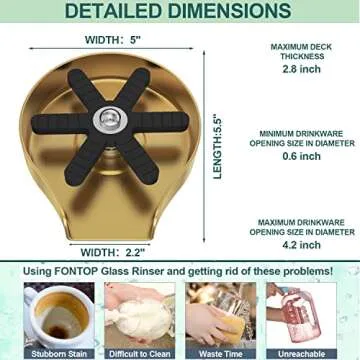 Gold Glass Rinser for Kitchen Sink, FONTOP Heavy Duty Stainless Steel Bottle Washer Cup Cleaner Sink Attachment Accessories for Home Bar Faucet