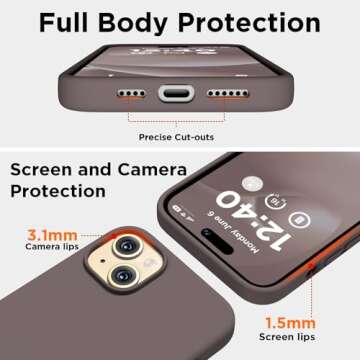 COFFKER Silicone Case for iPhone 15 Plus, Full Body Shockproof Protective Cove, Soft Anti-Scratch Microfiber Lining, Ultra-Thin Slim Cover Phone Case for iPhone 15 Plus 6.7", Coffee Brown
