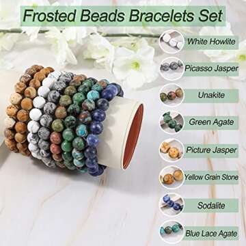 Bivei Natural Gemstone Semi Precious Healing Crystals Handmade Stretchy Round Beads Bracelet, Enhance Positive Energy(Wood Grain Jasper & Picture Jasper（Creativity） Medium)