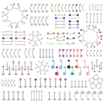 Ubjuliwa 185pcs Body Piercing Jewelry Set with Diverse Styles for Every Piercing