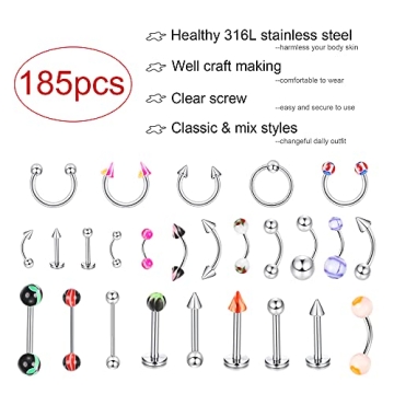 Buy Ubjuliwa 185pcs Body Piercing Jewelry Set Online