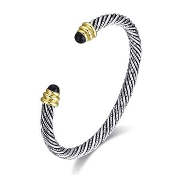 Elegant Twisted Cable Bracelet with Black Spinel Accents