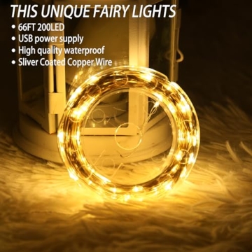 66 ft LED Fairy String Lights USB with Remote and Timer