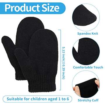 Handepo 50 Pairs Kids Winter Mittens Gloves Bulk Toddler Stretch Mittens Children Knit Gloves for Homeless Little Girl Boys(Black, 50 Pairs)