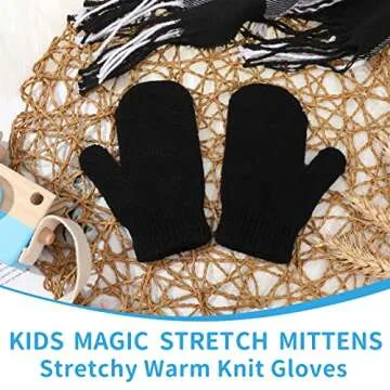 Handepo 50 Pairs Kids Winter Mittens Gloves Bulk Toddler Stretch Mittens Children Knit Gloves for Homeless Little Girl Boys(Black, 50 Pairs)