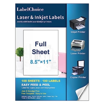 Labelchoice 8.5x11 Full Sheet Shipping Labels - 100 Sheets, Self-Adhesive