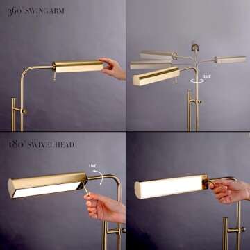 O'Bright Cedric Adjustable Pharmacy Floor Lamp - Industrial Design for Reading, Crafting, Work - 10W LED, Height 45-61 inches - Ideal for Living Room, Bedside, Office - Antique Brass (Gold)