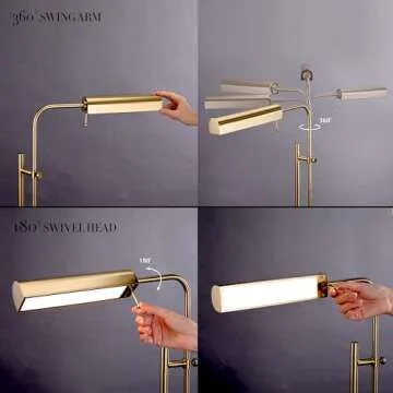 O'Bright Cedric Adjustable Pharmacy Floor Lamp - Industrial Design for Reading, Crafting, Work - 10W LED, Height 45-61 inches - Ideal for Living Room, Bedside, Office - Antique Brass (Gold)