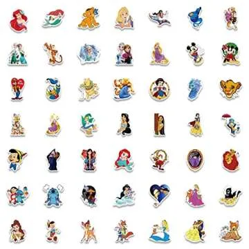 200Pcs Disneys Cartoon Sticker for Kids, Cute Mixed Cartoon Princess Stickers for Girl, Waterproof W...