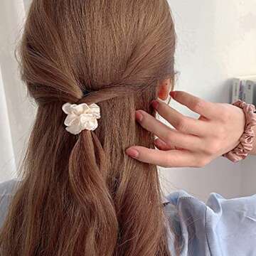 6 Pcs Silk Hair Scrunchies Soft & Comfortable Small Silk Scrunchy Skinny Hair Ties Bows Ropes Elastics Ponytail Holders for Women Girls Hair Accessories