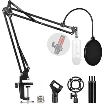 Adjustable Boom Mic Stand with Pop Filter for Recording