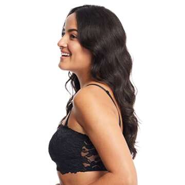 JENNY JEN Women's Amber Bandeau Bra with Adjustable Straps, Unpadded & Unlined Wireless Tube Top Bralette, Everyday Lingerie (Medium, Jet Black)