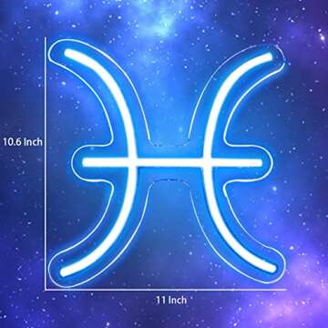 Zodiac Picses Led Neon Sign 11"x7.8" | USB Power Astrology Zodiac Horoscope Led Light For Baby Room,...