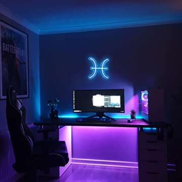 Zodiac Picses Led Neon Sign 11"x7.8" | USB Power Astrology Zodiac Horoscope Led Light For Baby Room,BedRoom,Kids Room Birthday Decor