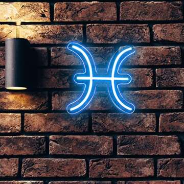 Zodiac Picses Led Neon Sign 11"x7.8" | USB Power Astrology Zodiac Horoscope Led Light For Baby Room,BedRoom,Kids Room Birthday Decor