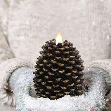 Eldnacele Pine Cone Flameless Candles Battery Operated with 6 Hour Timer Unscented Real Wax Flat Wick Flickering Pinecone LED Candles Christmas Home Holiday Decoration(2 Pack Brown)