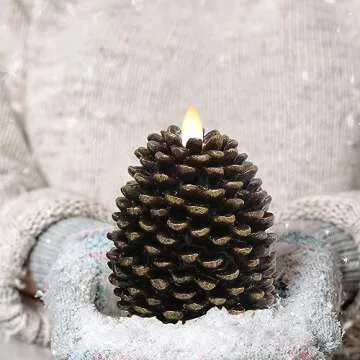 Eldnacele Pine Cone Flameless Candles Battery Operated with 6 Hour Timer Unscented Real Wax Flat Wick Flickering Pinecone LED Candles Christmas Home Holiday Decoration(2 Pack Brown)