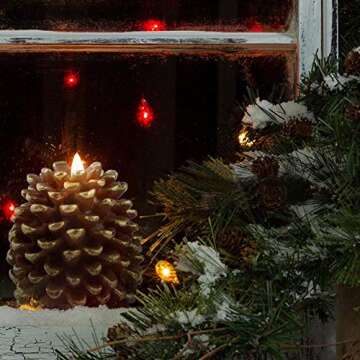 Eldnacele Pine Cone Flameless Candles Battery Operated with 6 Hour Timer Unscented Real Wax Flat Wick Flickering Pinecone LED Candles Christmas Home Holiday Decoration(2 Pack Brown)