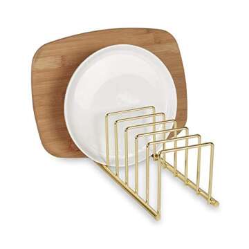 Spectrum Diversified Euro Kitchen Lid Organizer for Plates, Cutting Boards, Bakeware, Cooling Racks, Pots & Pans, Serving Trays, and Reusable Containers, Gold 4.5 x 13.5 x 4.25 inches