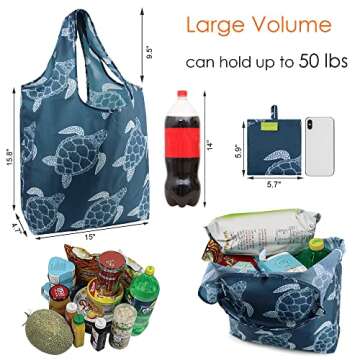 BeeGreen Turtle Gifts for Women Foldable Reusable Grocery Bags Shopping Bags for Groceries Cute Holi...