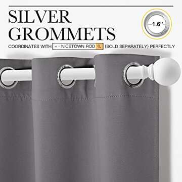 NICETOWN Thermal Insulated Grommet Blackout Curtains for Bedroom (2 Panels, W42 x L63 -Inch, Grey)