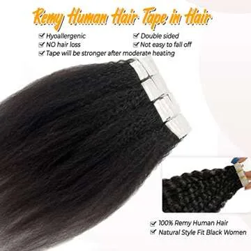 Tape in Hair Extensions for Black Women,Human Hair Tape in Kinky Straight Hair Extensions Tape ins 20pieces 50 gram Invisible Seamless Skin Weft Remy Hair Extensions 24 inch