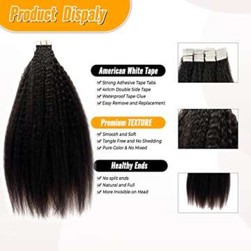 Tape in Hair Extensions for Black Women,Human Hair Tape in Kinky Straight Hair Extensions Tape ins 20pieces 50 gram Invisible Seamless Skin Weft Remy Hair Extensions 24 inch