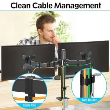 MOUNTUP Dual Monitor Desk Mount, Max 32 Inch up to 17.6lbs, Fully Adjustable Dual Monitor Arm for 2 LCD Screens, Dual Monitor Stand with C-Clamp and Grommet Base