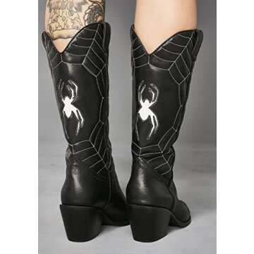 MissHeel Mid Calf Cowgirl Boots Embroidered Block Chunky Heel in Pink Silver