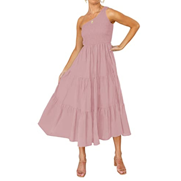 ZCSIA Women's 2024 Summer Boho One Shoulder Sleeveless Solid Color Ruffle Beach Party Tiered Midi Dr...