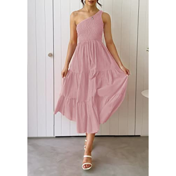ZCSIA Women's Summer Boho One Shoulder Midi Dress