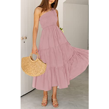 ZCSIA Women's Summer Boho One Shoulder Midi Dress