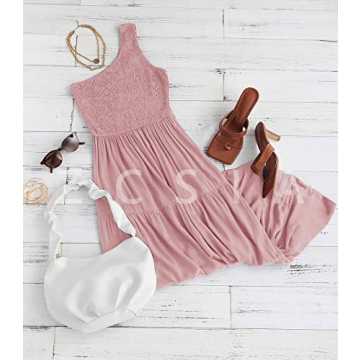 ZCSIA Women's Summer Boho One Shoulder Midi Dress