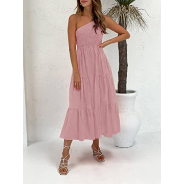 ZCSIA Women's Summer Boho One Shoulder Midi Dress