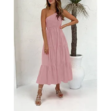 ZCSIA Women's Summer Boho One Shoulder Midi Dress