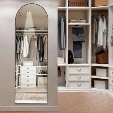 OLIXIS Arched Full Length Mirror with Stand, Full Length Mirror for Bedroom, Cloakroom, Living Room, Aluminum Alloy Thin Frame, 64"x21" Large, Floor Standing Tall, Black